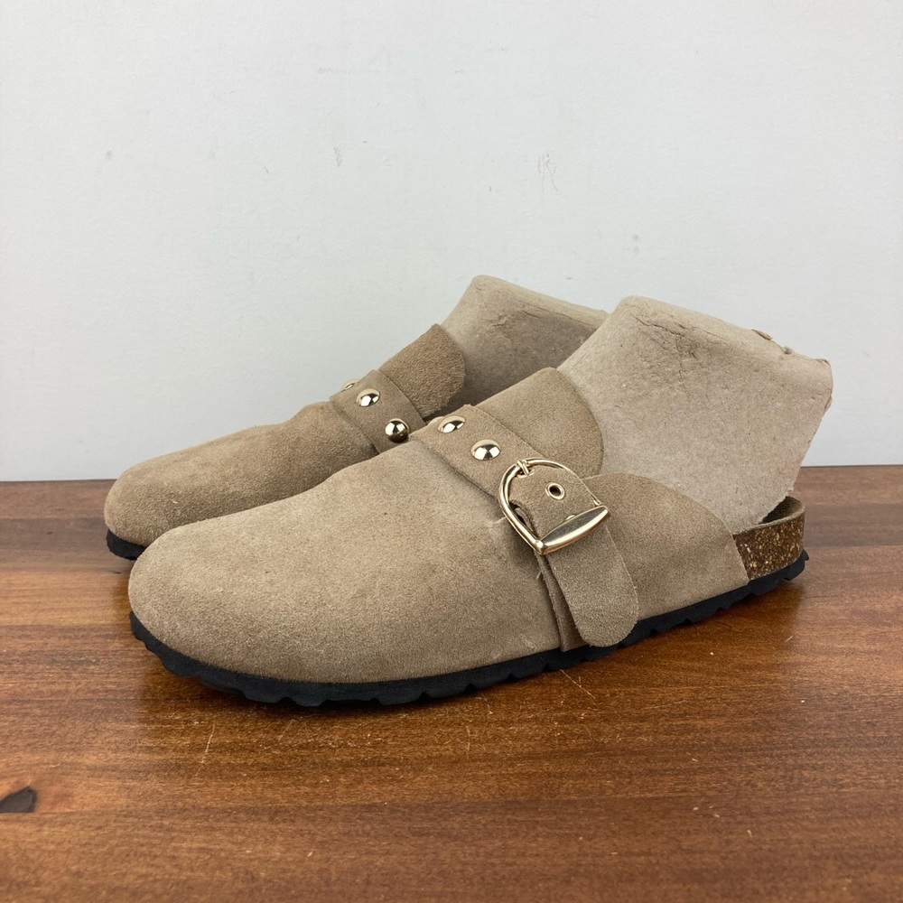 Autenti Mule Sandals Beige Tan Suede Leather Studded Spain Size 41 Women’s 10.